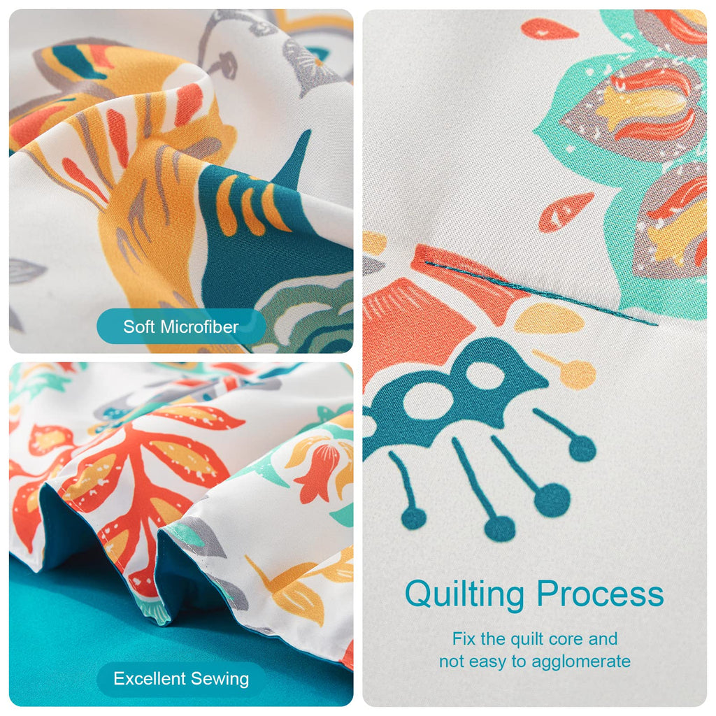 DHSFKBE Boho Comforter Set Queen - 7 Pieces Bed in a Bag Floral Medallions Design, Bohemian Comforter Set with Sheets, Soft Microfiber Complete Bedding Sets All Season (Teal Blue, Queen)