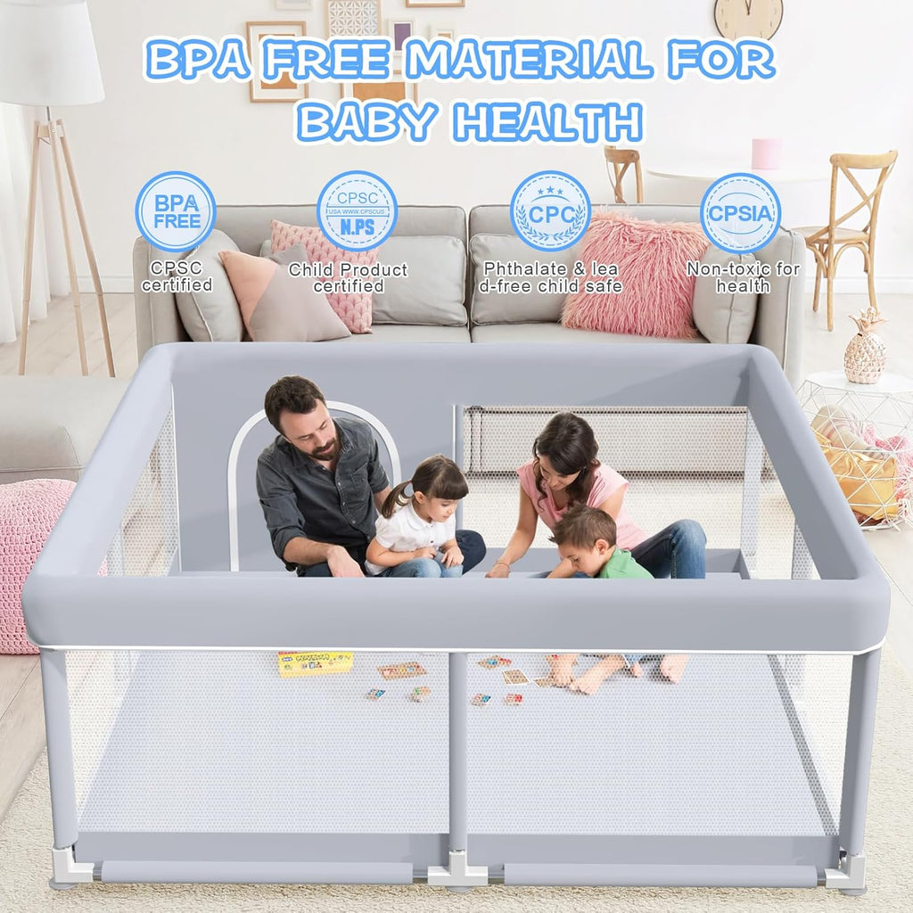 XVISHX Baby Playpen - 50 x 50 Inch Indoor & Outdoor Playard with Soft Breathable Mesh - Grey