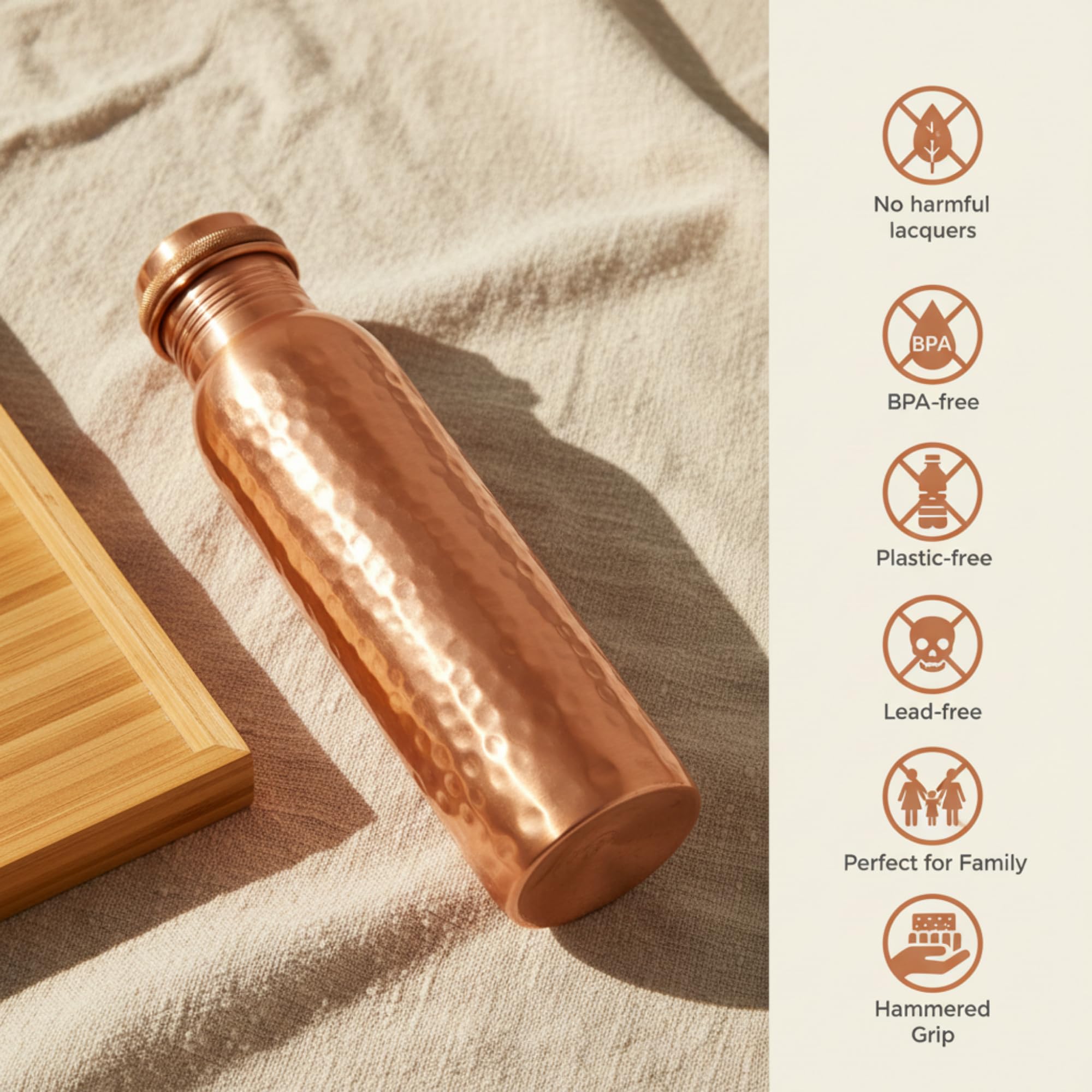 Copper Water Bottle 34oz - 100% Pure Ayurvedic Handcrafted Design - Eco-friendly Premium Quality - Bpa-free Heavy Duty Leak-proof & Lab-tested - Health Benefits for Daily Use, Sports, Travel & Gifting