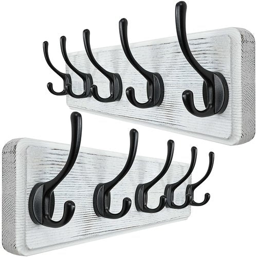 WEBI Coat Rack Wall Mounted,Coat Hooks Wall Mount,16" Hole to Hole,Large Coat Hanger Wall,5 Hooks for Hanging Coats,Hats,Jacket,Clothes,Entryway,Black/White,2 Packs