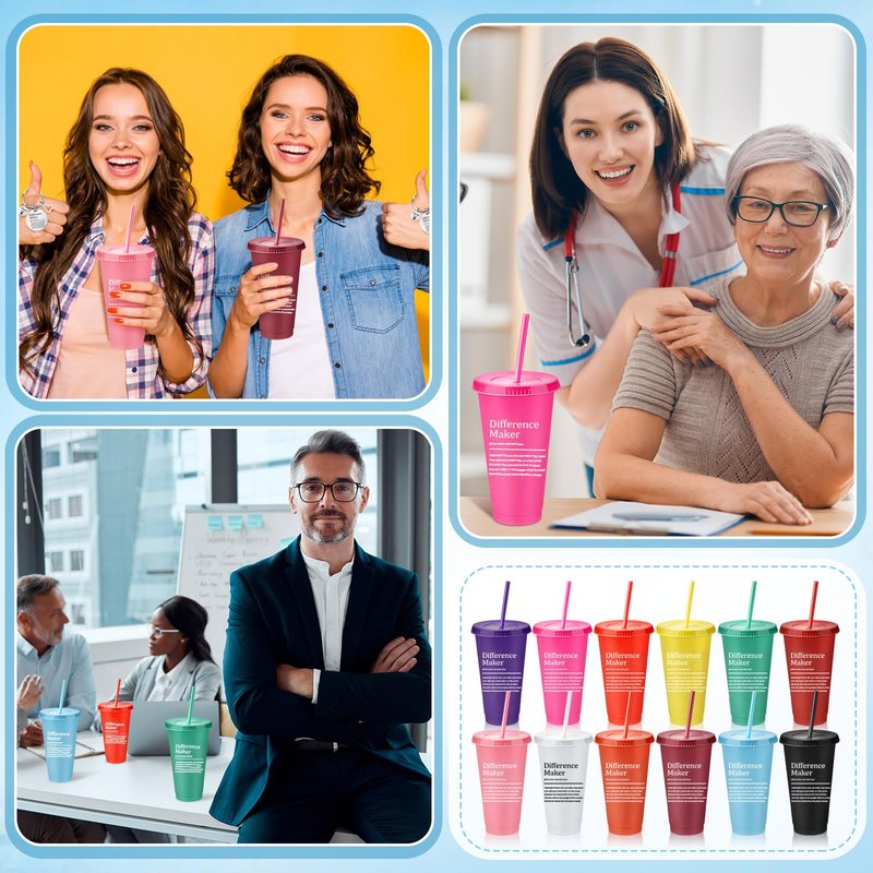 Teenyyou 72 Pcs 72 Pcs Difference Maker Employee Appreciation Gifts 24 oz Tumblers with Spiral Notebooks and Keychains Thank You Gifts Bulk for Teacher Nurse Coworker Leader (Bright Colors)