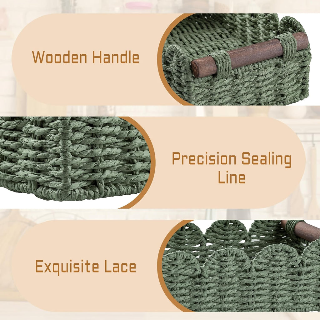 Skiennix Wicker Storage Basket - Stylish Organizer for Toilet Paper | Green Color