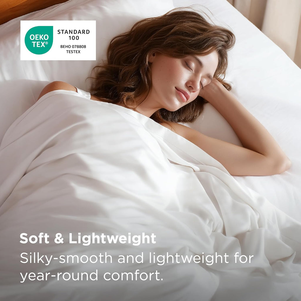 Bedsure 100% Viscose Bamboo Duvet Cover - Lightweight Cooling Comforter Set for Hot Sleepers | Queen Size, Pure White