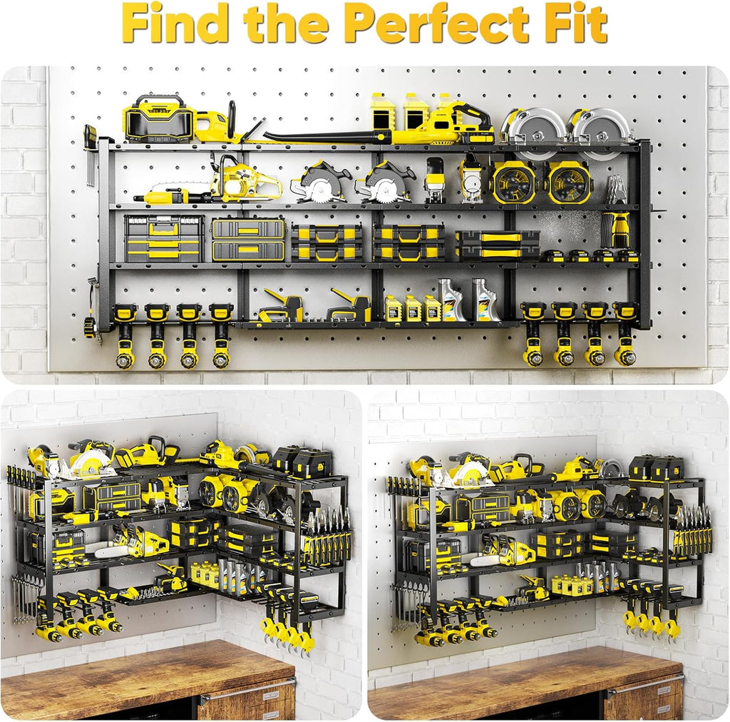 POKIPO Heavy-Duty Power Tool Organizer - Extra Large 64" Wall Mount Rack with 8 Drill Holders | 1000 lbs Capacity