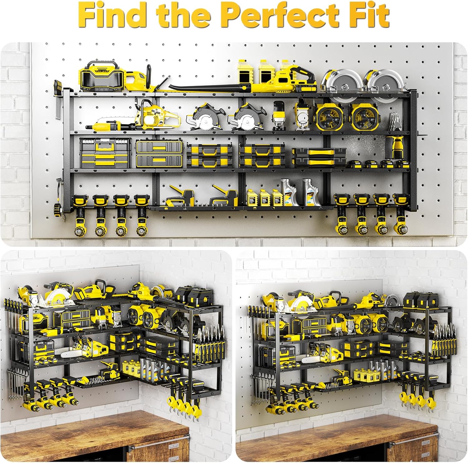 POKIPO Heavy-Duty Power Tool Organizer - Extra Large 64" Wall Mount Rack with 8 Drill Holders | 1000 lbs Capacity