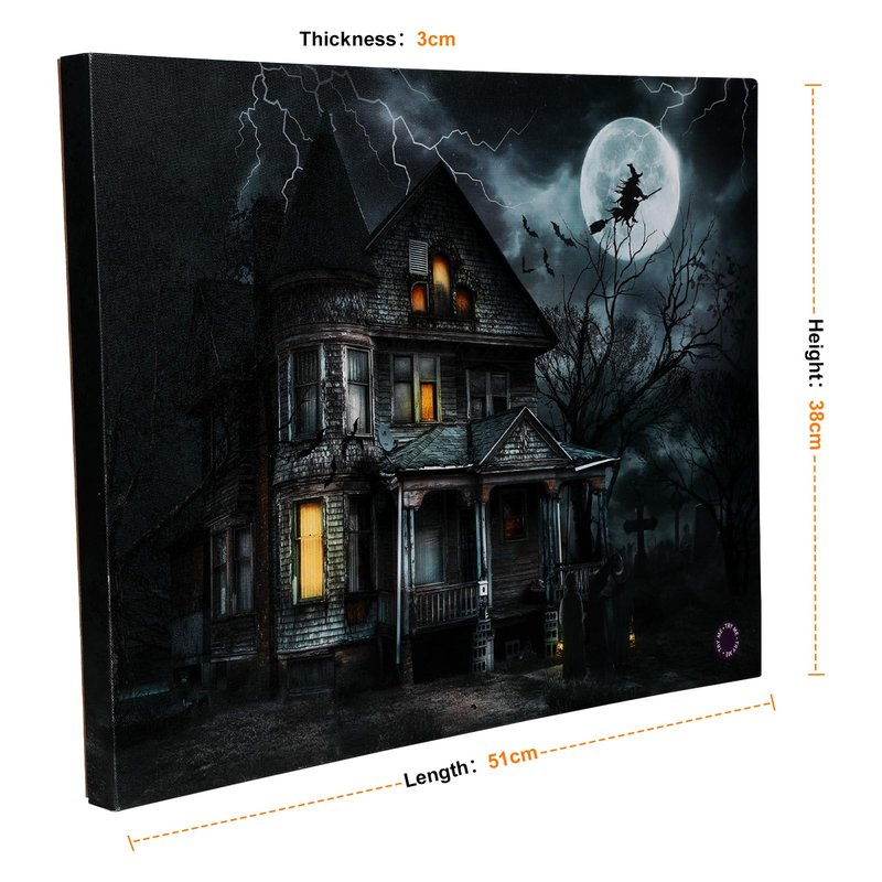YYPLIAN Led Canvas Wall Art, Castle Light Up Painting Wall Decor, Halloween Lighting Painting Decoration with Battery Operated Lighted and Sound 20X15 Inch