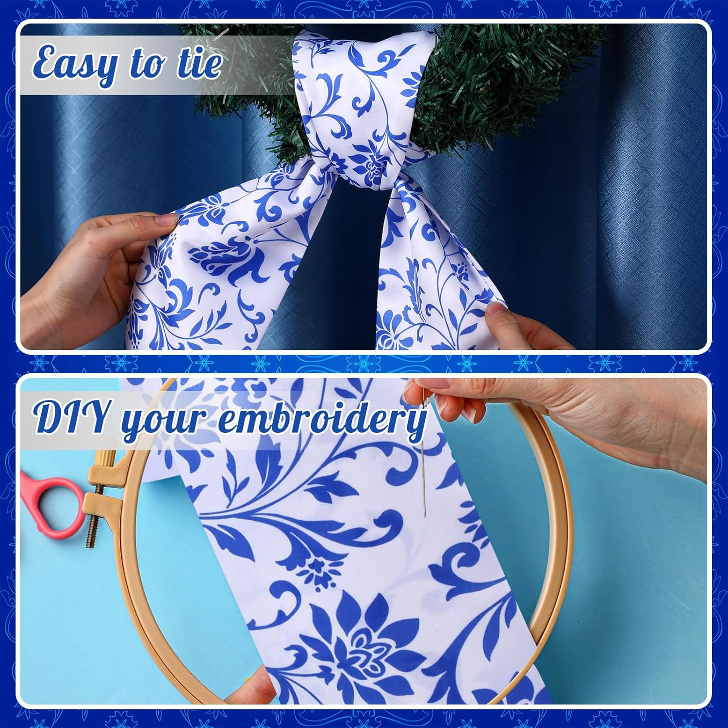VitalCozy Wreath Sash Set - Elegant Blue Ribbon for Indoor/Outdoor Decor | 4.5" W x 56" L