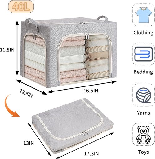 Combocube Clothes Storage Bins - Stackable & Foldable with Zippered Openings | Linen Fabric, 3 Pack