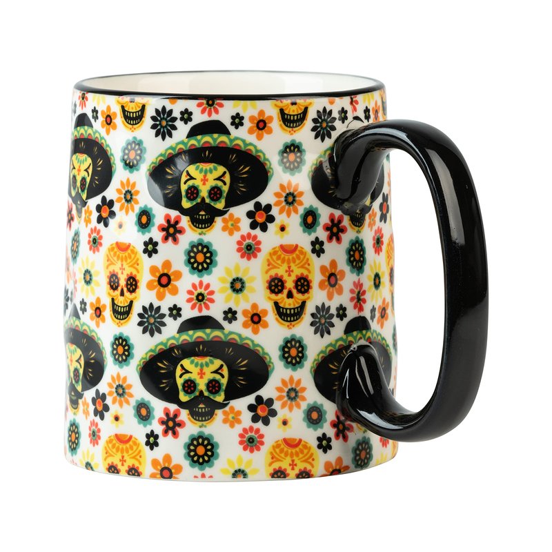 10 Strawberry Street Sugar Skull Day of the Dead Bella Mug, Assorted Set of 4