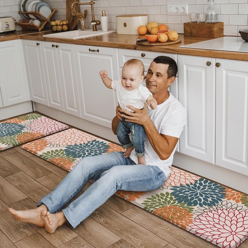 Collive Kitchen Rugs and Mats Cushioned Anti Fatigue Kitchen Mat 2PCS Non-Skid Waterproof Kitchen Runner Rug Comfort Foam Standing Mat for Floors,Office,Laundry,Sink,Floral
