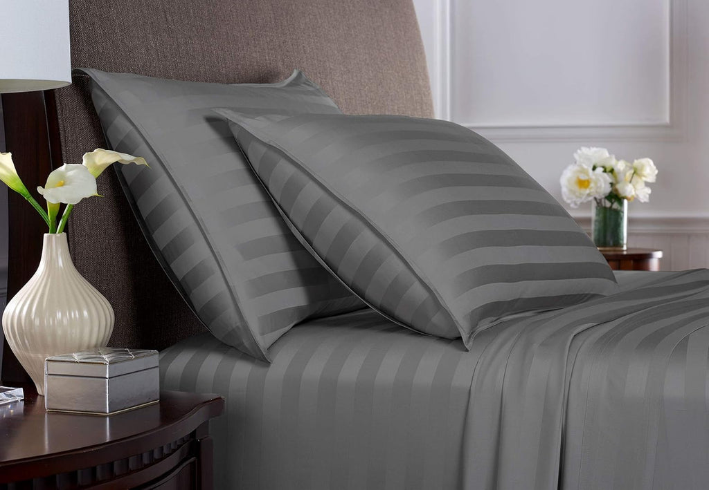 Pure Bamboo California King Sheets - 100% Organic Viscose Bed Sheet Set, Soft & Cooling, Jacquard Stone