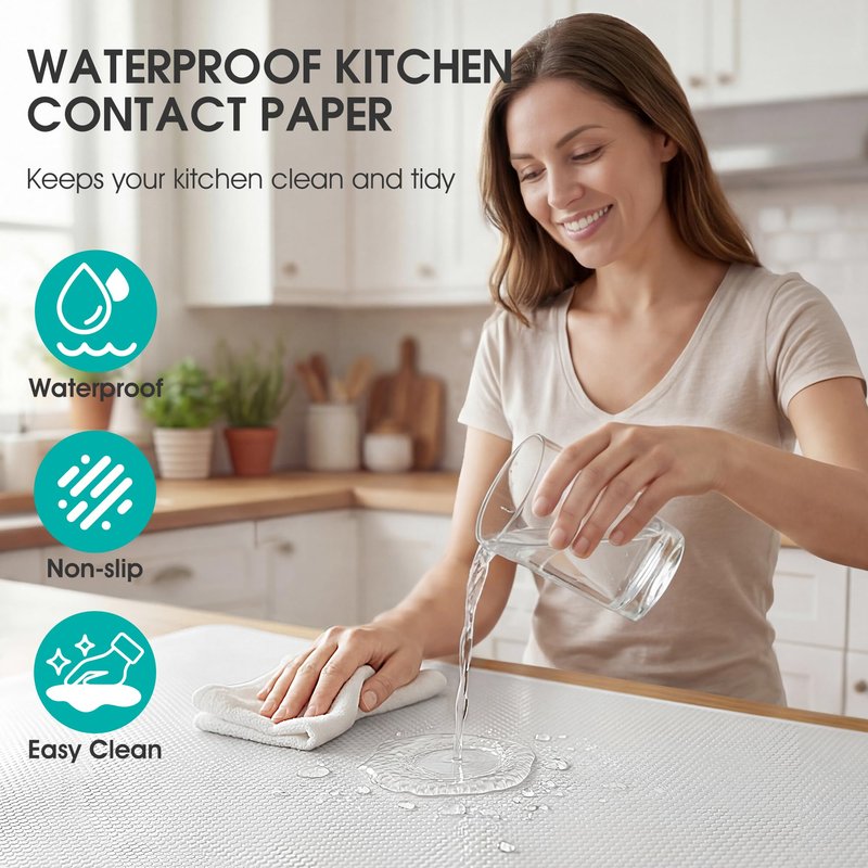PABUSIOR Adhesive Cabinet Shelf Liner: Peel and Stick Non-Slip White Contact Paper - Waterproof Kitchen Drawer Liner for Pantry Shelves Bathroom Cupboard 15" W x 120" L