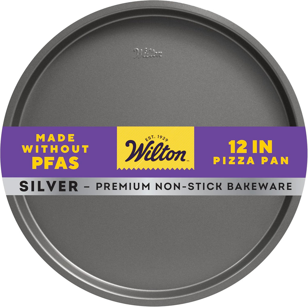 Wilton Silver Non-Stick Pizza Pan - 12-Inch Cold-Rolled Steel Bakeware, PFAS-Free Quality