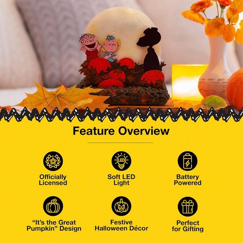 Mark Feldstein Peanuts It's The Great Pumpkin Tabletop Lamp - Sculpted Resin LED Figurine, 6 Inch