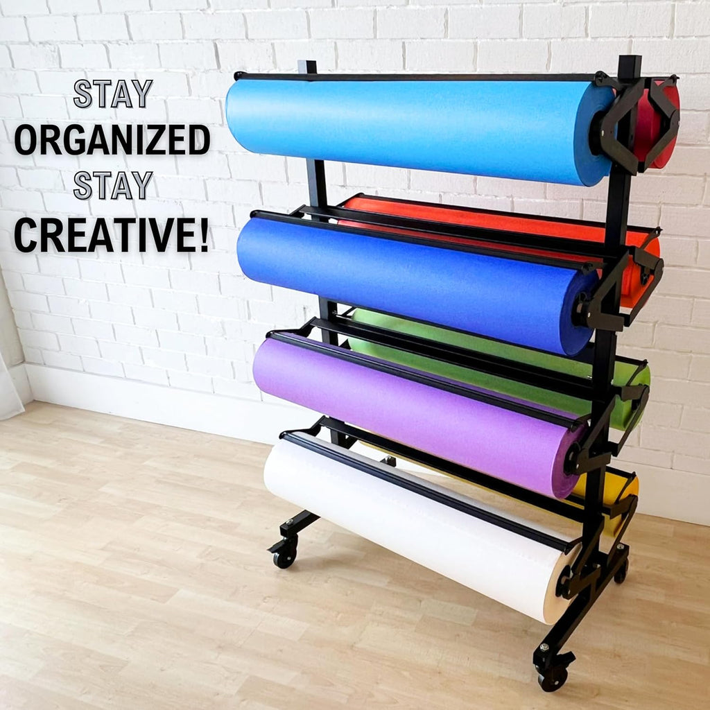 Skiennix Paper Roll Holder - Durable Dispenser Rack & Cutter | 8 Racks for 36" Craft, Gift Wrap & Art Rolls