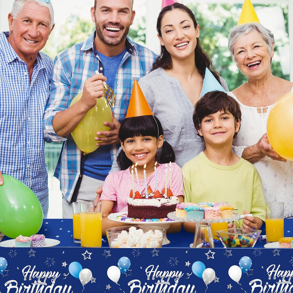 Tegeme Navy Blue Party Supplies - Happy Birthday Tablecloths with Starry Confetti | 3 Pack for Kids' Celebrations