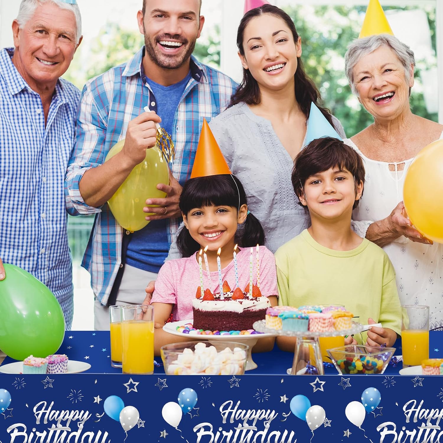 Tegeme Navy Blue Party Supplies - Happy Birthday Tablecloths with Starry Confetti | 3 Pack for Kids' Celebrations