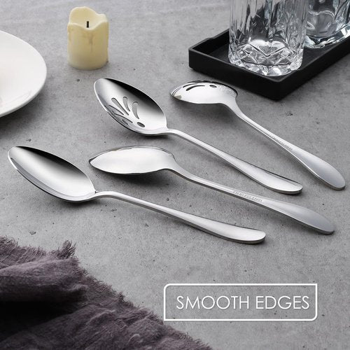 E-far 4-Piece Serving Set | Stainless Steel Buffet Utensils - 2 Spoons & 2 Slotted Spoons, 8.5-Inch, Dishwasher Safe