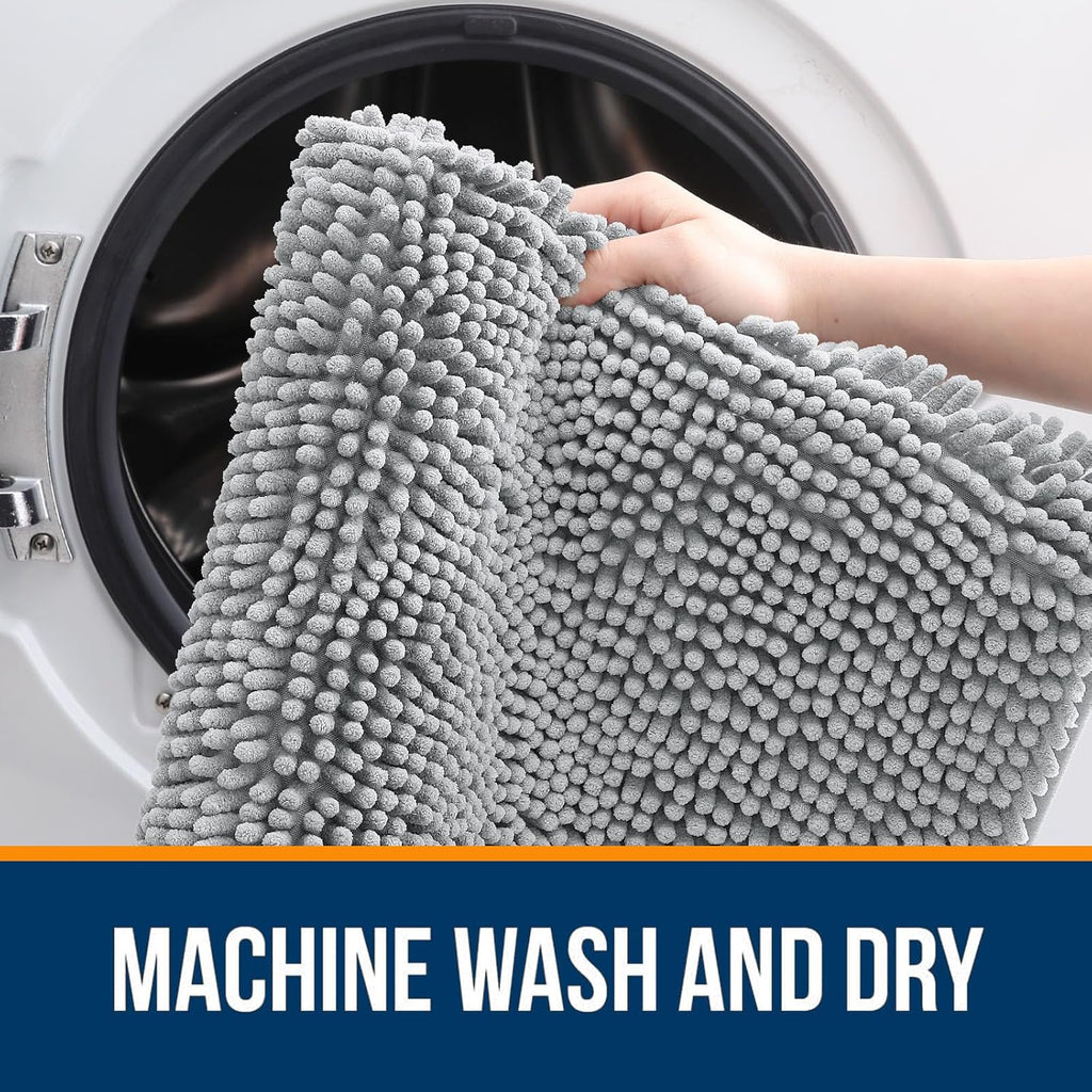 OLANLY Bath Rugs - Extra Soft Chenille with Rubber Backing | Quick Dry, Machine Washable, 30x20, Light Grey