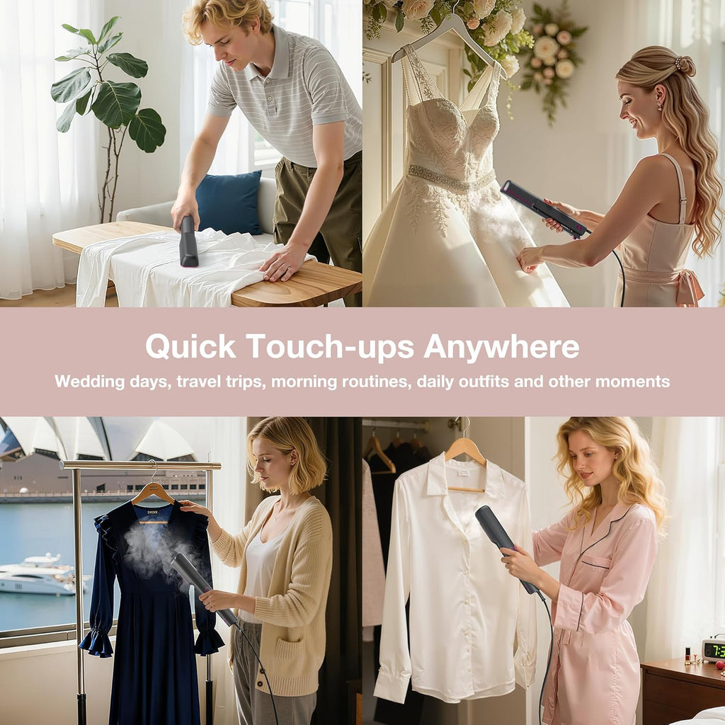 Newbealer 3-in-1 Travel Iron - Global Voltage Clothes Steamer & Dry Iron | Fast Heating, Auto-Off, Ash Pink