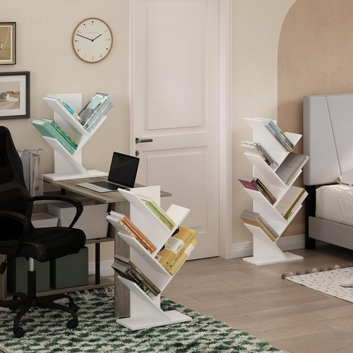 Furinno 5-Tier Tree Bookshelf - Stylish Angled Open Shelf for Room Decor | White, 8.4 x 15.7 x 30.3