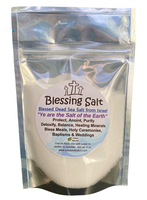 Urban ReLeaf BLESSING SALT! Blessed Dead Sea Salt. Holy Ceremony Wedding Anointing Baptism Meals Housewarming, Healing Minerals, Big 6 oz resealable bag.
