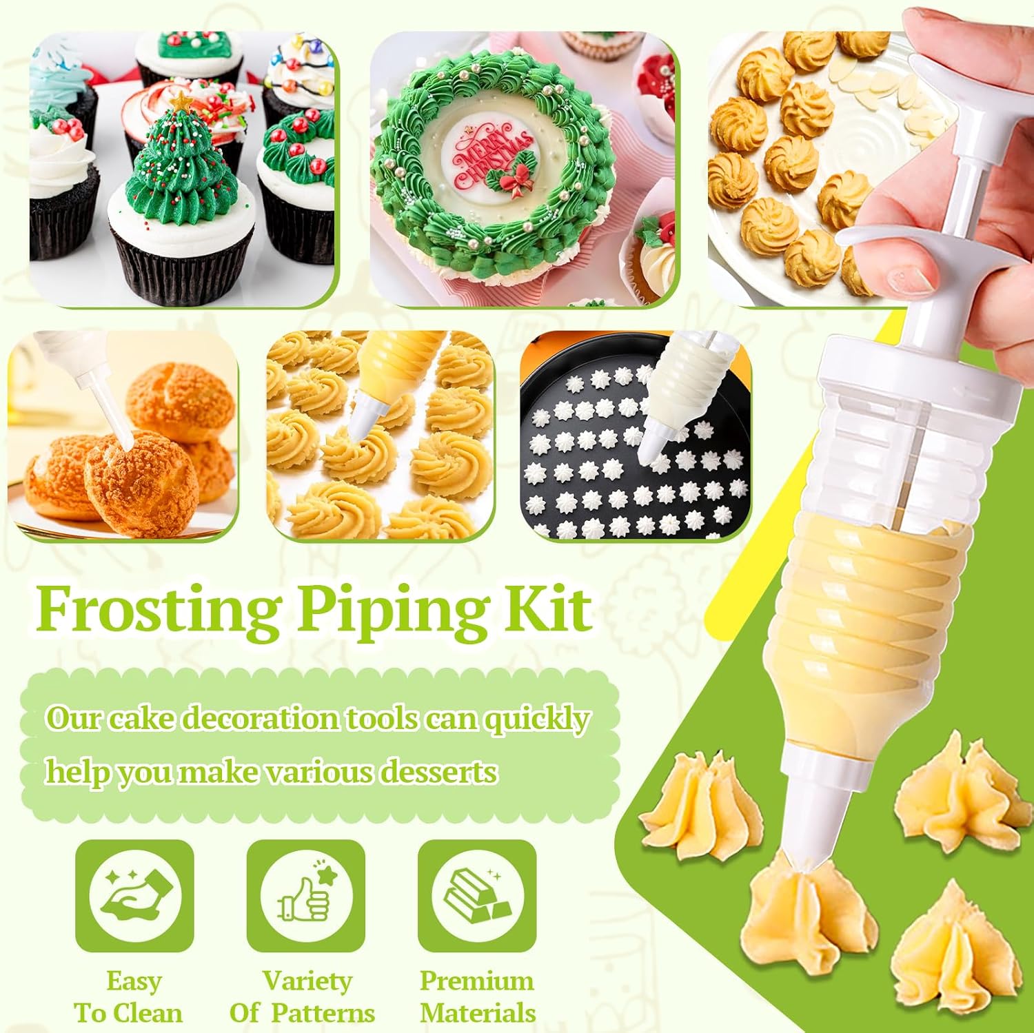 Suuker Cake Decorating Gun - Cupcake Icing Piping Kit with 8 Tips | White Decorating Set