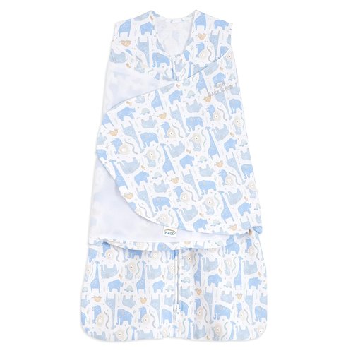 HALO Sleepsack Swaddle - 100% Cotton 3-Way Adjustable Wearable Blanket, TOG 1.5, Blue Safari, Newborn 0-3 Months