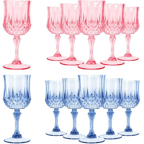 LemonRoad 12 Pcs Pink and Blue Plastic Wine Glasses Holiday Party Vintage Plastic Goblets Drinking Glasses for Wedding Reception Bridal Showers Grand Event Party Supplies