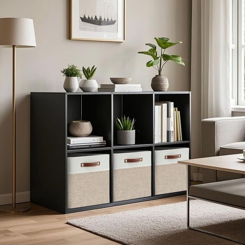 DECOMOMO Kallax Storage Cubes - 13x15x13 Stylish Bins for Shelf Organization | Beige & White, 3-Pack