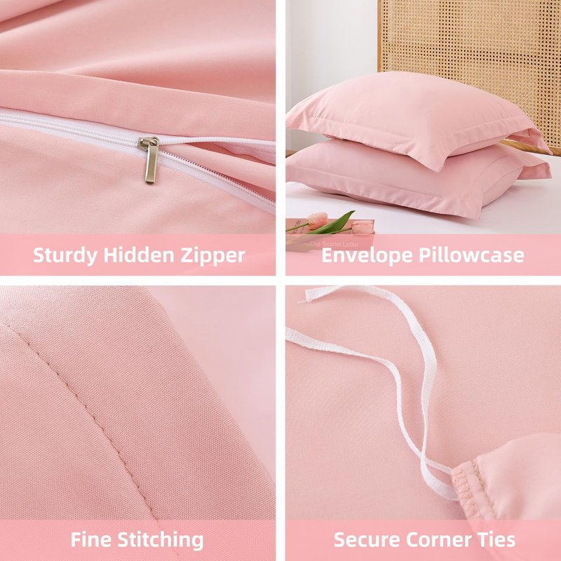 Whitney Home Textile Rose Pink Duvet Cover Set Twin Size - 2 Piece Luxury Soft Cooling Duvet Cover with Zipper Closure and Pillow Sham, Breathable Washed Brushed Microfiber, Comforter Not Included