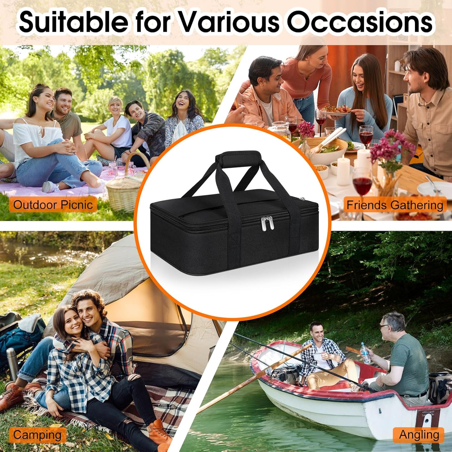 Skiennix Insulated Casserole Carrier - Portable Hot & Cold Food Tote for Potluck Parties | Fits 9" x 13" Dish - Black
