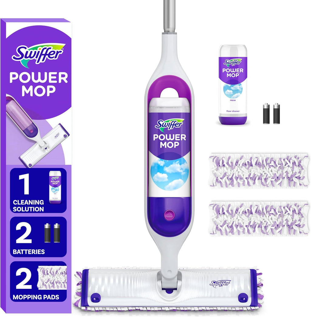 Swiffer PowerMop Multi-Surface Mop Kit - Effortless Floor Cleaning with Fresh Scent | Includes PowerMop, 2 Pads & Solution
