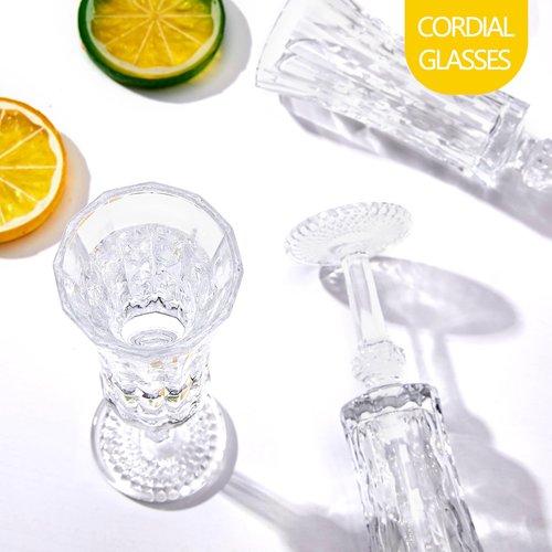 Soopiiso Cordial Glasses with Stem, 1.5oz/45ml, Sherry Glasses Set of 12, Limoncello Glasses for Tequila, Shot Glasses Set with Stem, (A12)