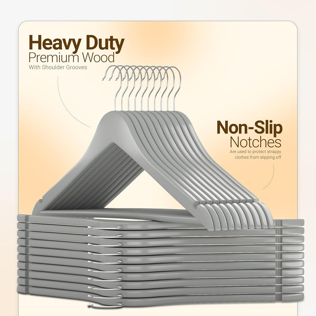 Utopia Home Wooden Hangers 20 Pack - Durable Slim Coat Hangers with 360-Degree Rotatable Hook - Grey
