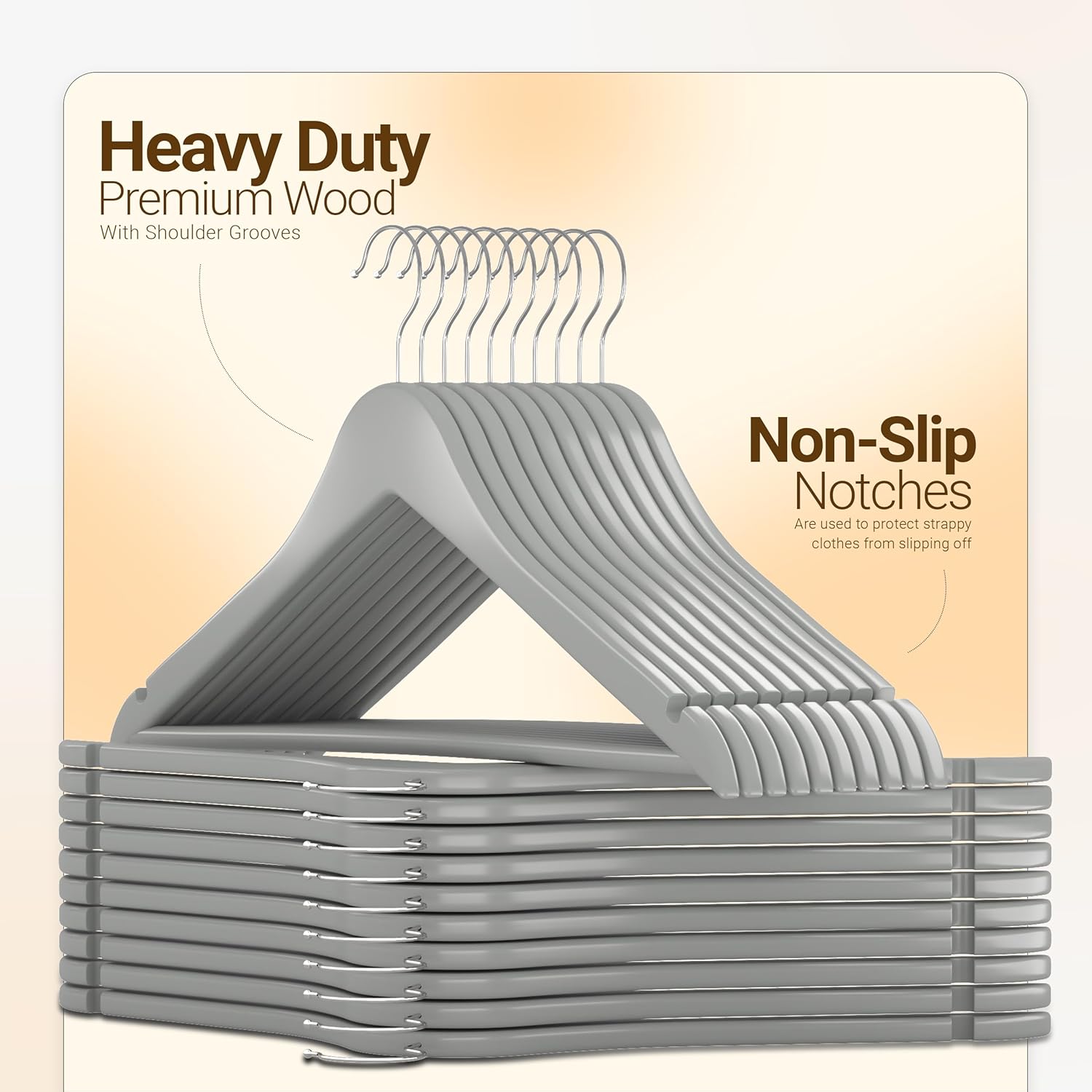 Utopia Home Wooden Hangers 20 Pack - Durable Slim Coat Hangers with 360-Degree Rotatable Hook - Grey