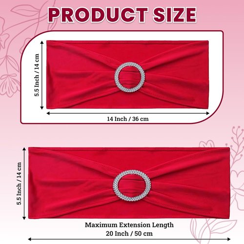 MDS Spandex Chair Sashes - 125 Universal Elastic Stretch Bows with Buckle Slider for Wedding Decor - Red