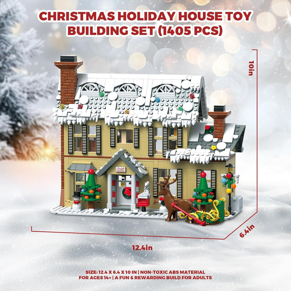 Skiennix Gingerbread House Building Block Set - 1405 PCS with Sleigh, Holiday Animals & LED Lights