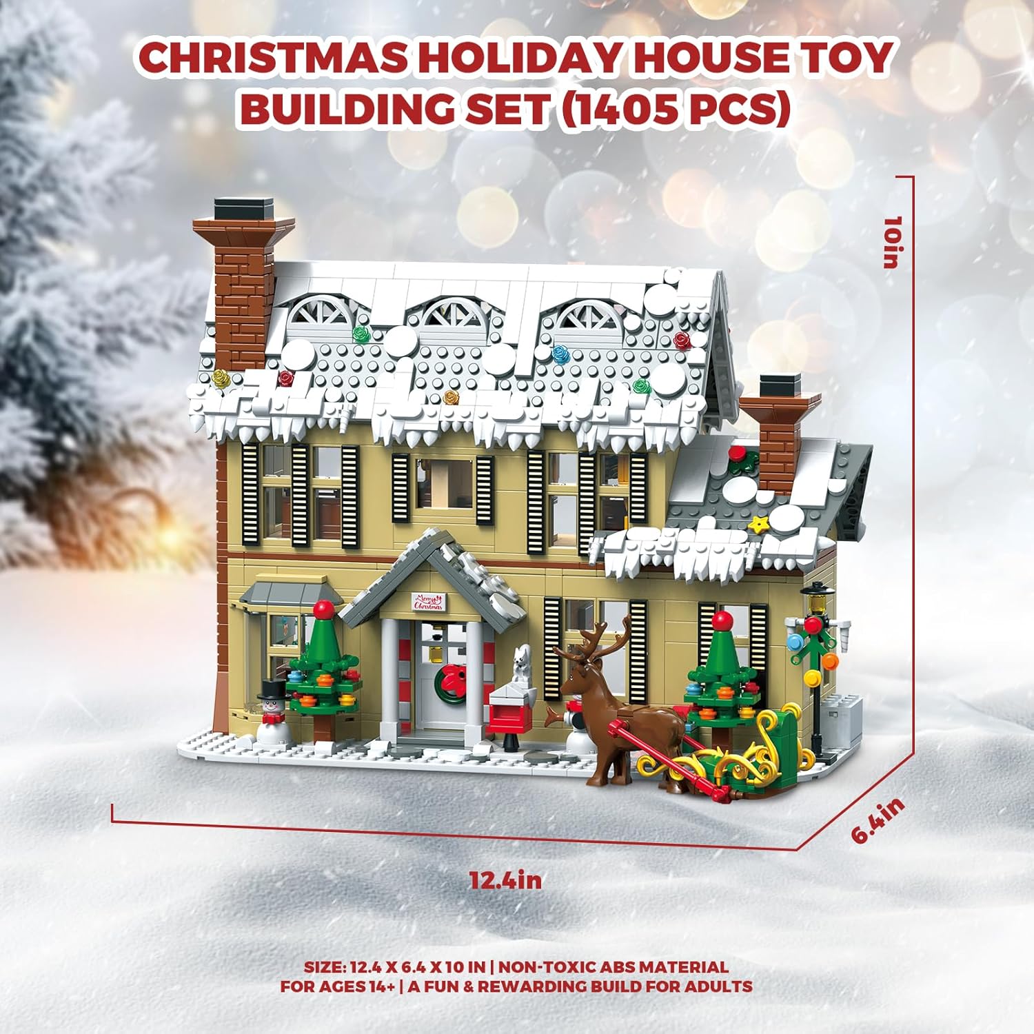 Skiennix Gingerbread House Building Block Set - 1405 PCS with Sleigh, Holiday Animals & LED Lights