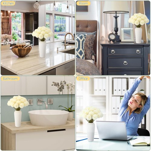 Tigeen 100 Pcs Artificial Flowers Chrysanthemum Ball Fake Flowers Lifelike Artificial Chrysanthemum Ball for DIY Wedding Bouquets Bridal Shower Table Centerpieces Home Kitchen Garden (White)