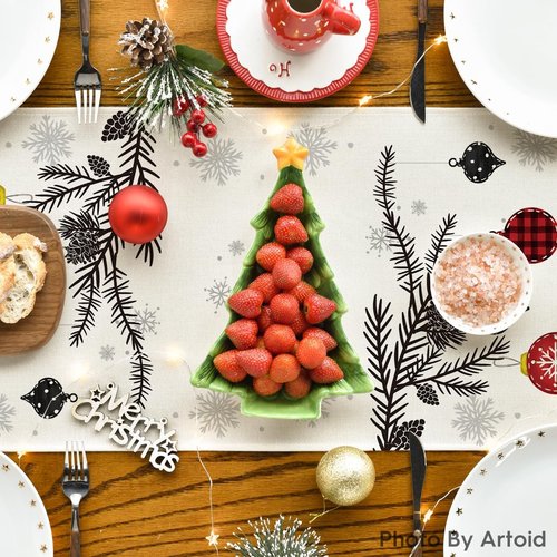 Artoid Mode Christmas Table Runner - Red Pine Trees Design | 13x72 Inch Winter Holiday Decor