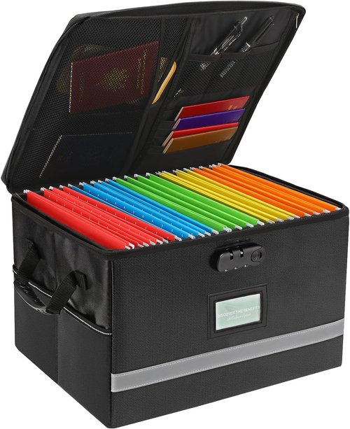 EXLIFBAG Fireproof File Organizer - Portable Document Box with Lock & Handle | Secure Storage Solution