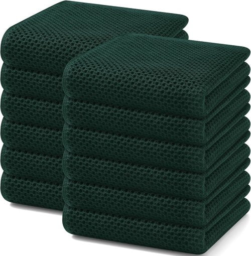Homaxy 100% Cotton Kitchen Dish Towels - Ultra Soft & Absorbent Quick Drying | 13 x 28 Inches, 12-Pack, Blackish Green