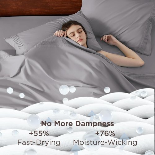 Bedsure Deep Pocket Queen Sheets Set - Soft & Cooling GentleSoft Fabric - Fits Mattresses Up to 21" - Light Grey, 4-Piece