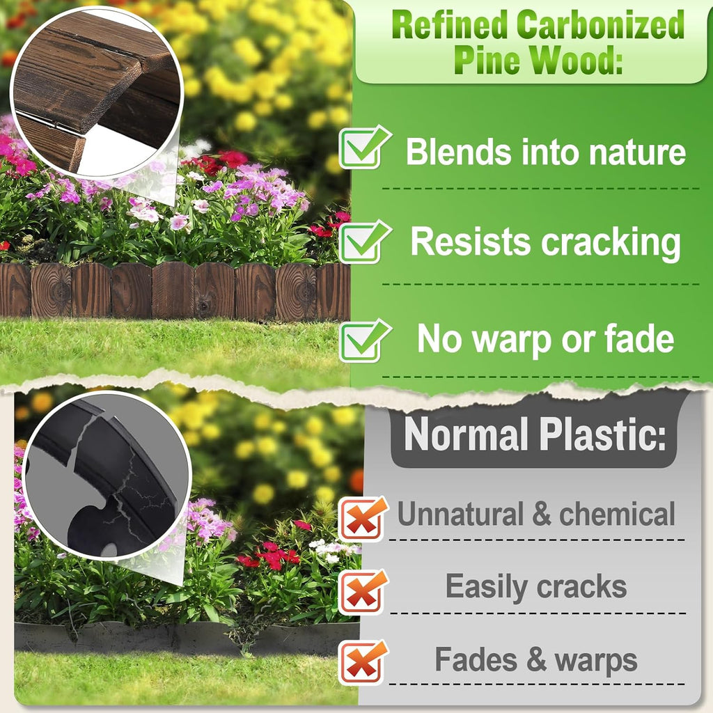 Sturdy Landscape Edging by [Brand Name] - 9.6ft Anti-Corrosive Wood Garden Border for Flower Beds & Paths