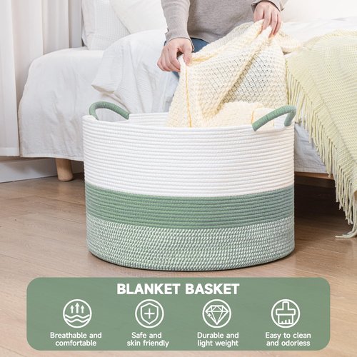 CLHMILY&Z Large Woven Basket - 20x13 Inches - Blanket Hamper for Living Room, Round Storage Bin, XLarge Laundry Organizer for Clothes, for Tree Plant, Mix Brown