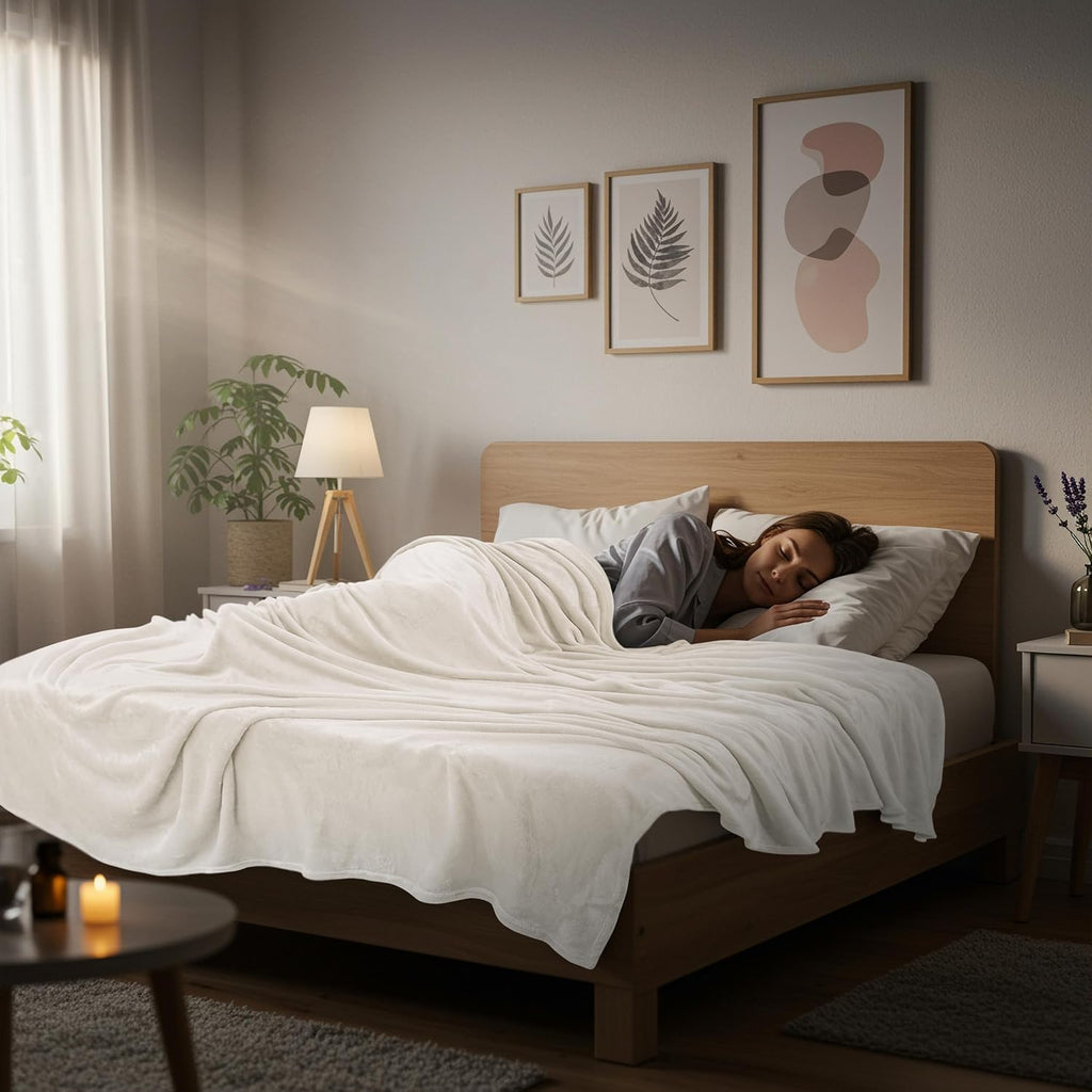 Utopia Bedding Fleece Blanket - Luxury Soft Anti-Static Microfiber Queen Size Ivory (90x90 Inch)