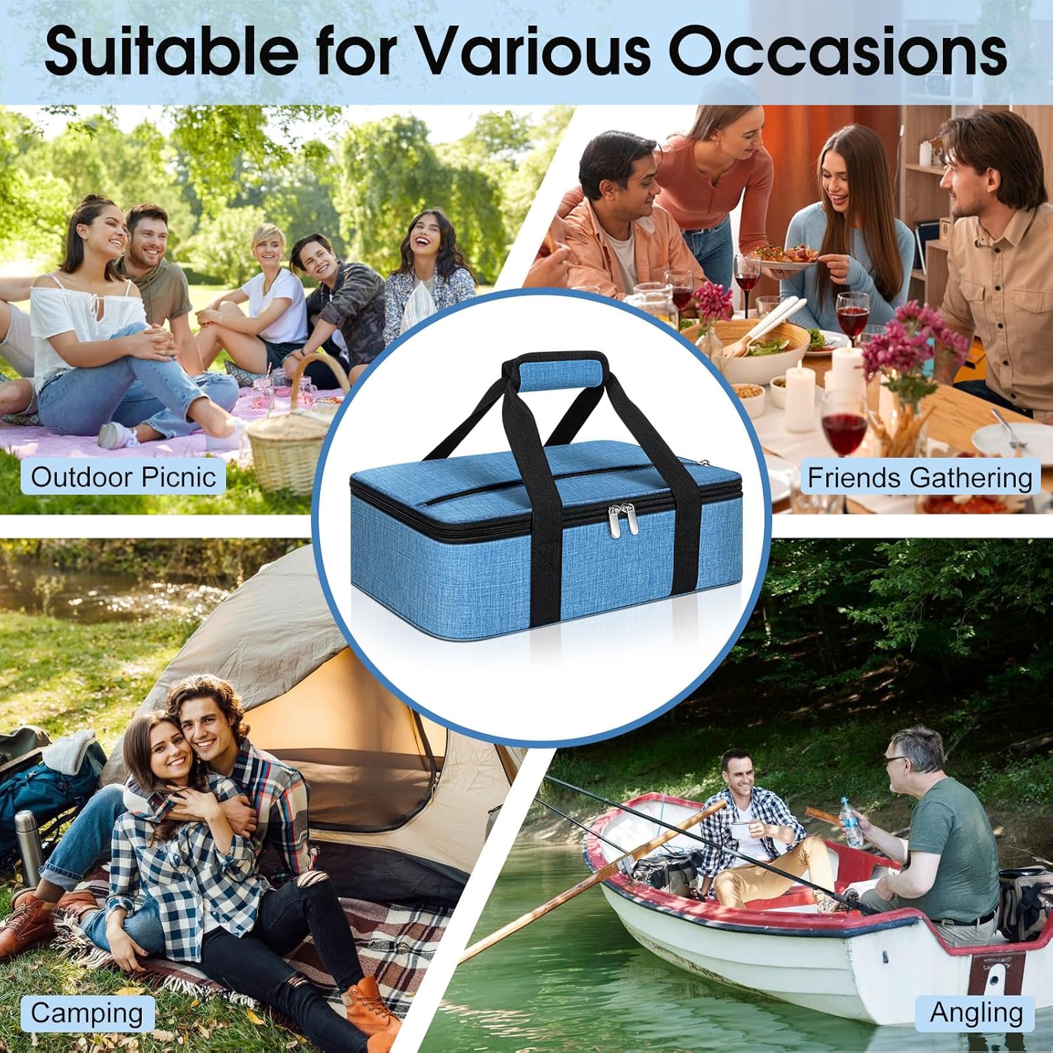 Skiennix Insulated Casserole Carrier - Portable Hot/Cold Food Tote for Potluck Parties | Fits 9" x 13" Dish - Azure