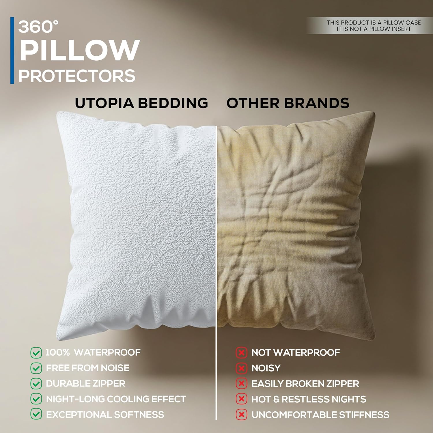Utopia Bedding Waterproof Pillow Protectors - Set of 4 Standard Size, Zippered Terry Covers | Bed Bug & Dust Mite Proof