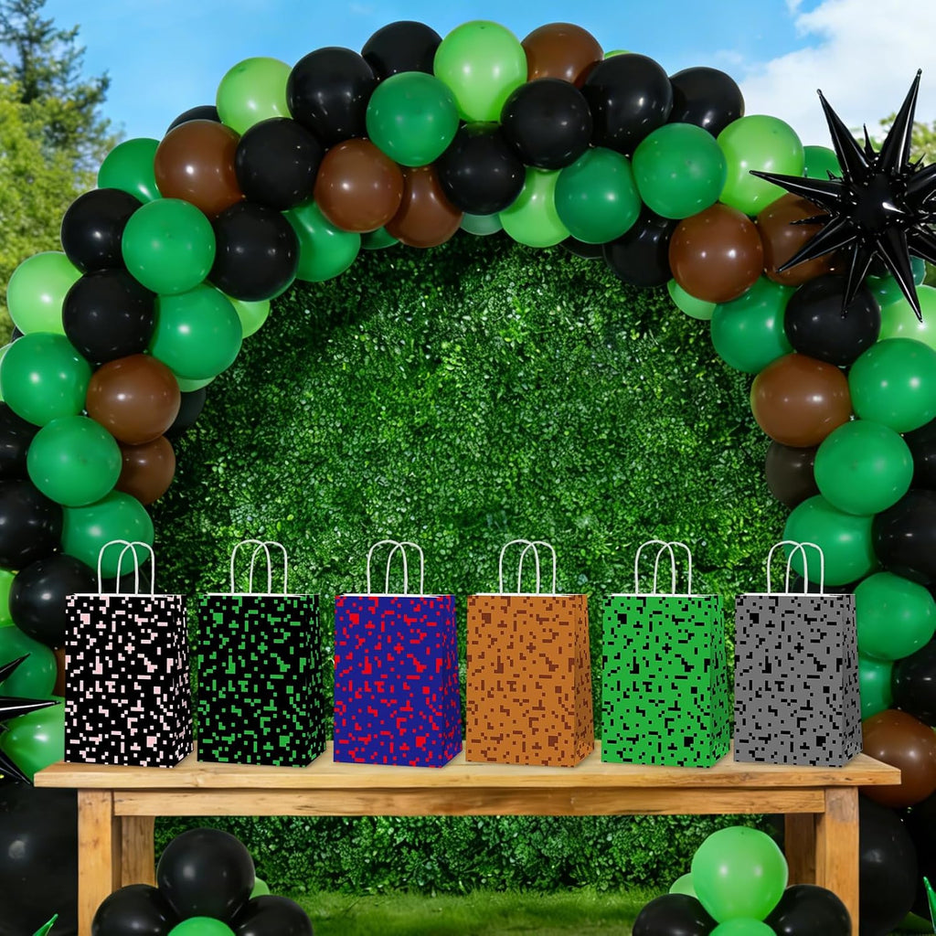 Skiennix Pixel Party Favor Bags - 12 PCS Video Game Themed Treat Bags with Handles for Kids' Birthdays
